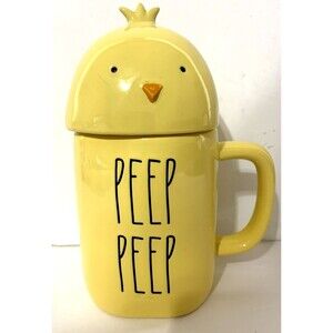 Rae Dunn Easter Mug “Peep Peep” Yellow with Chick Topper